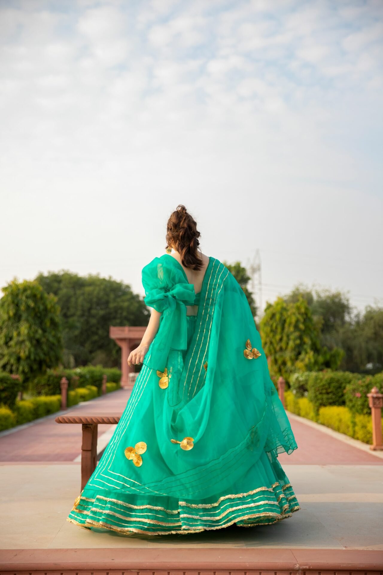 SHALE GREEN ORGANZA LEHENGA - Image 2