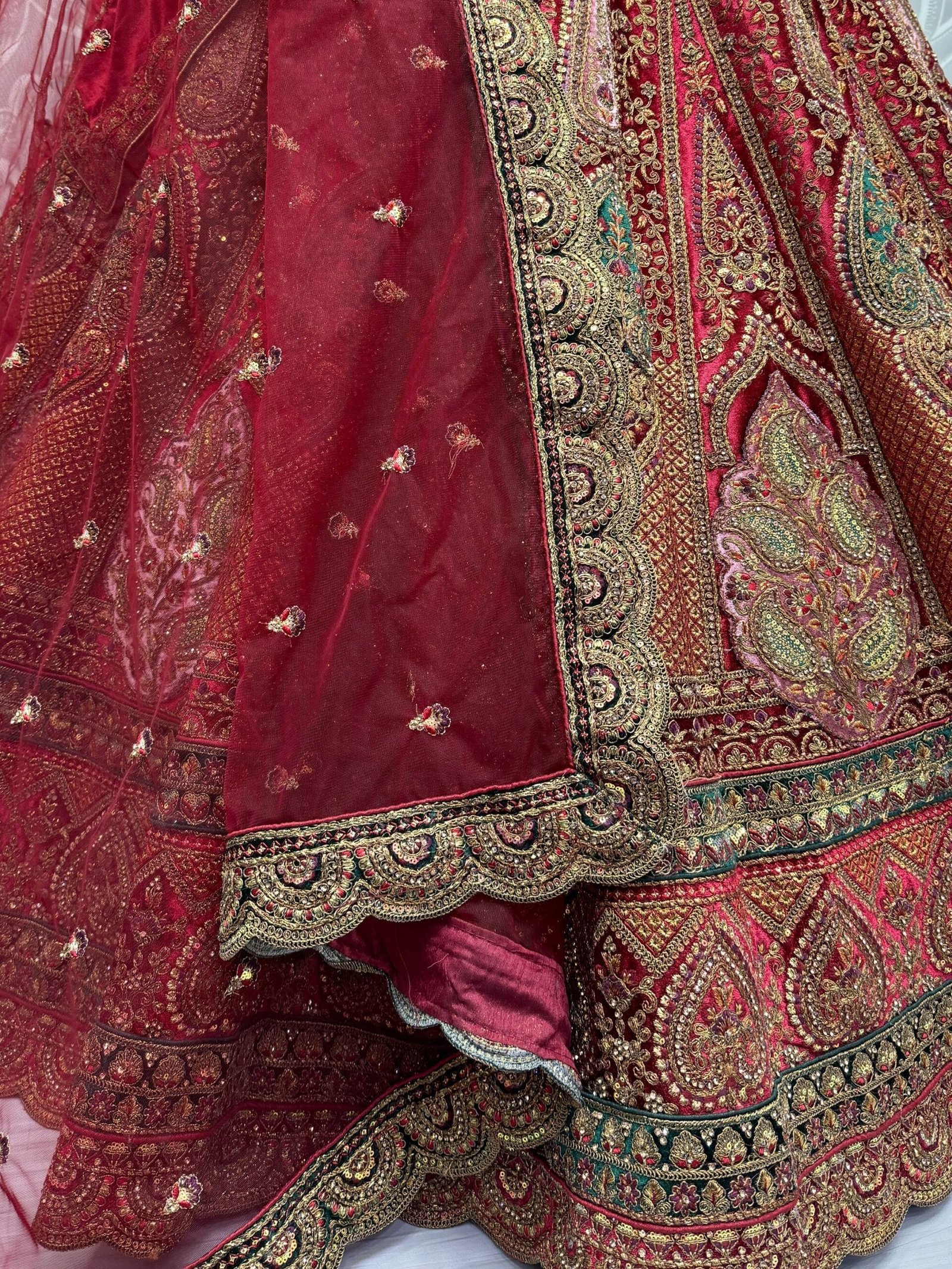 Great Maroon Dori Work Velvet Bridal Lehenga Choli With Double Dupatta - Image 3