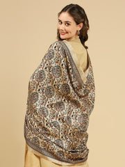 Beige Floral Printed Art Silk Dupatta - Image 3