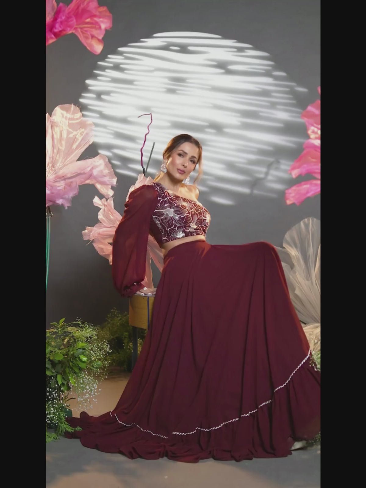 Malaika Arora Style Brown One Shoulder Top & Skirt