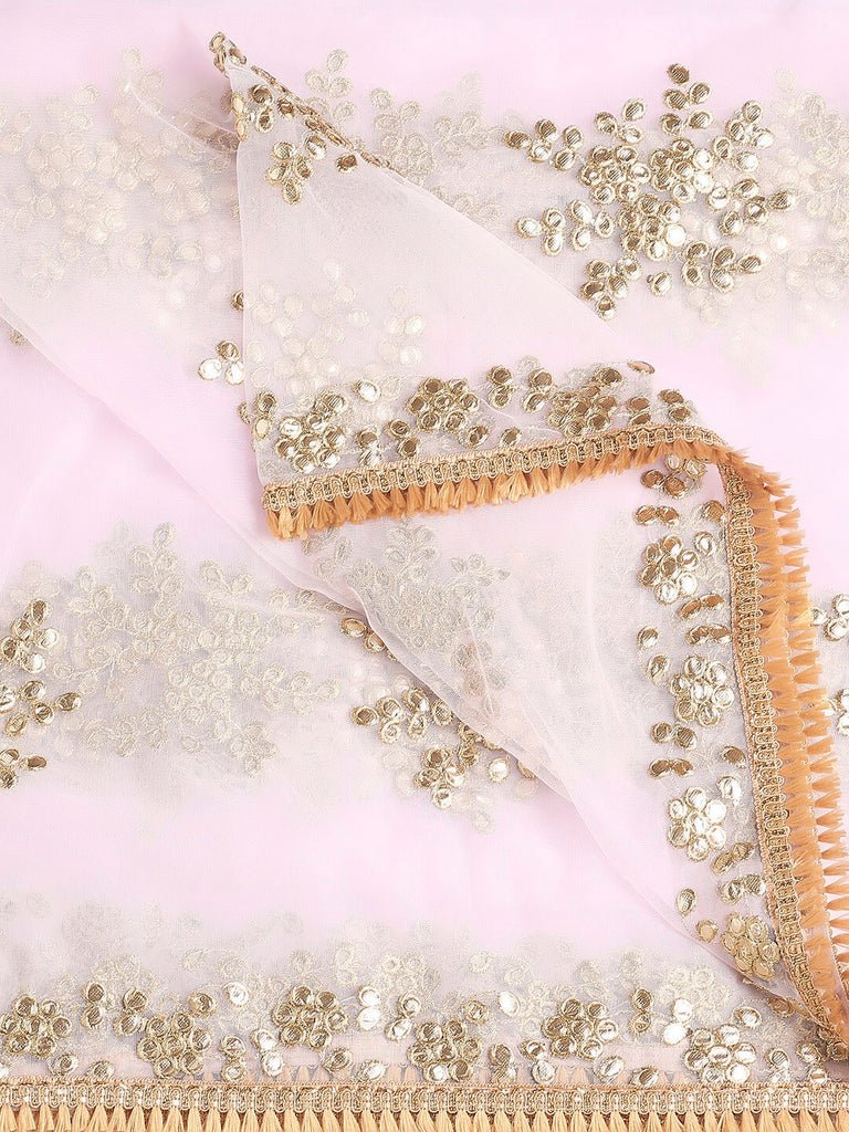 Light Pink Net Dupatta with Gotta Patti Work - Image 2