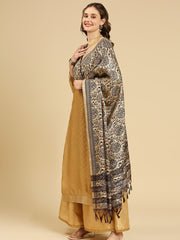 Beige Floral Printed Art Silk Dupatta - Image 2