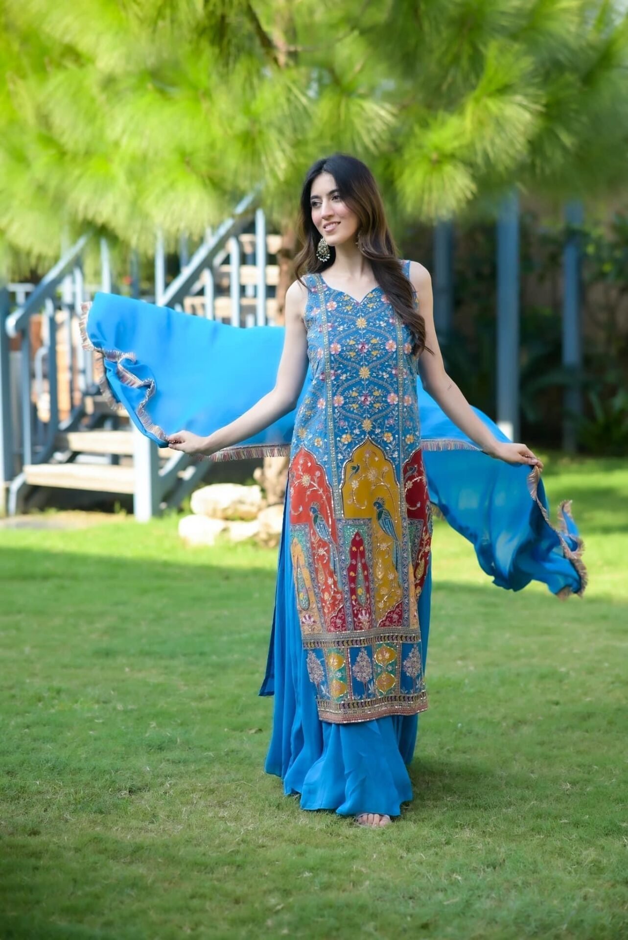 Isabella blue heavy embroidered suit
