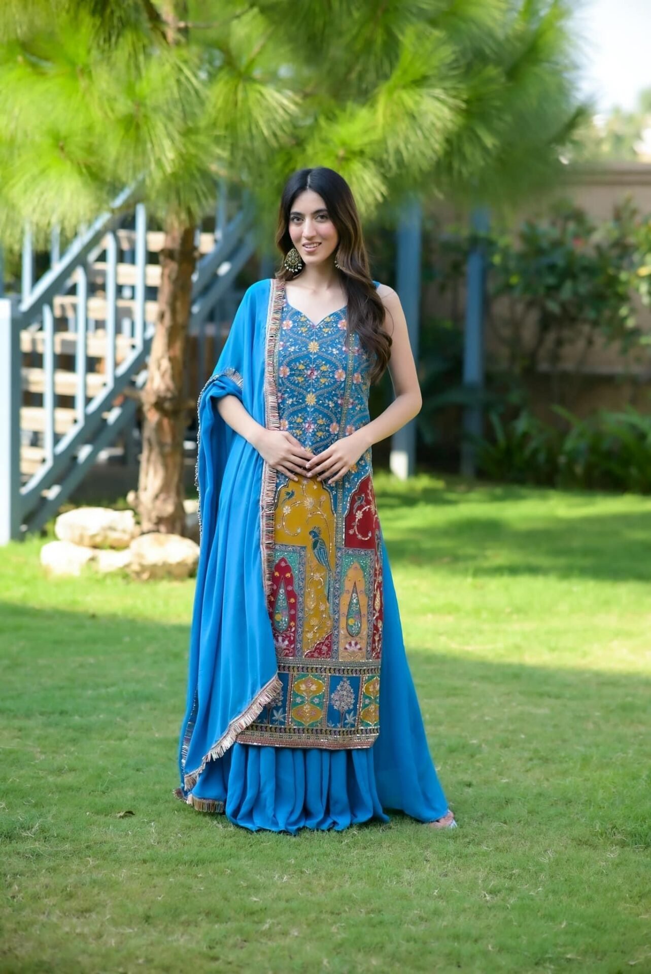 Isabella blue heavy embroidered suit - Image 3