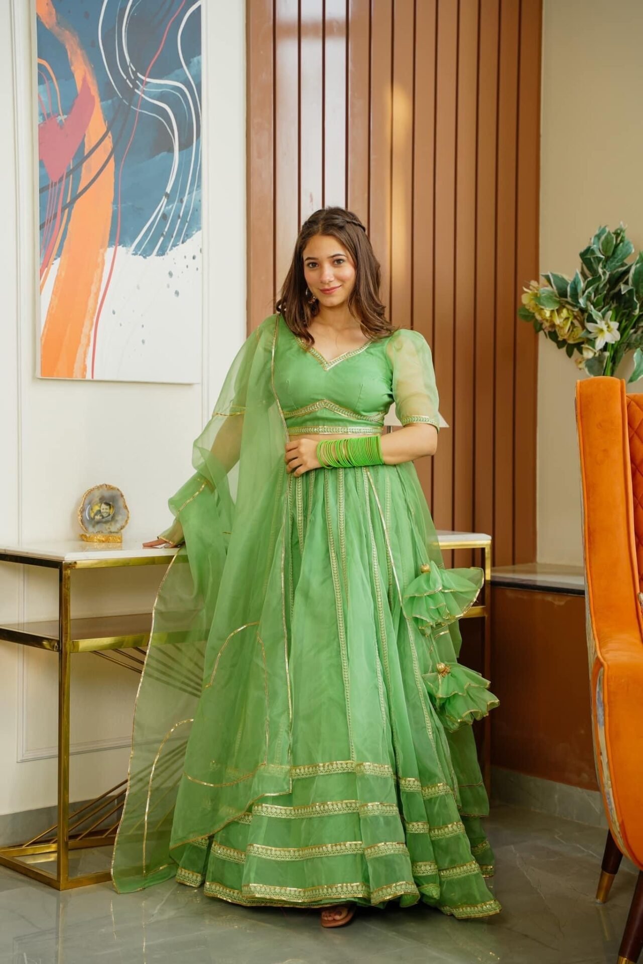 green nooraniyat organza lehenga choli set - Image 3