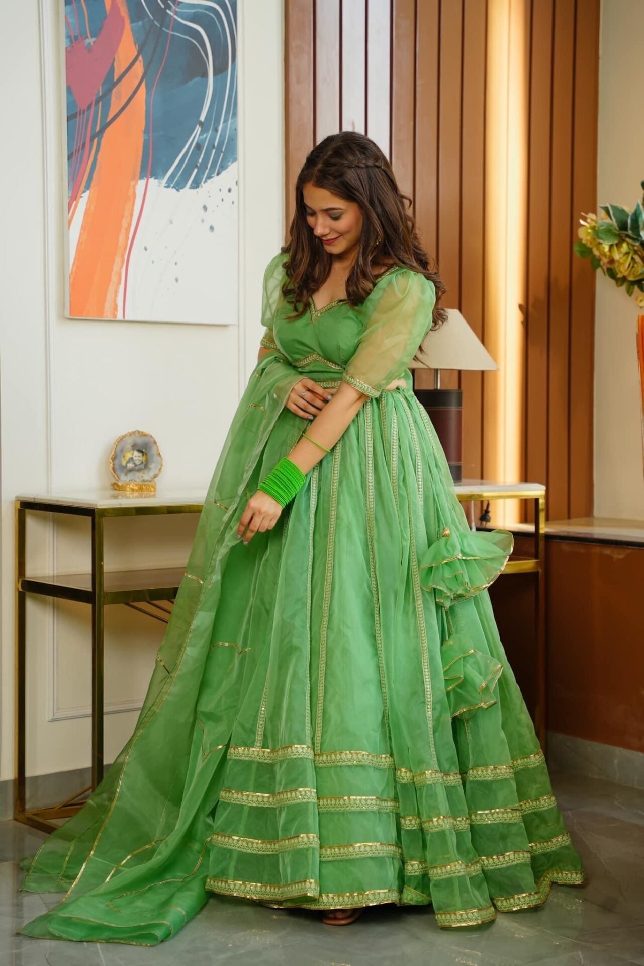 green nooraniyat organza lehenga choli set - Image 2