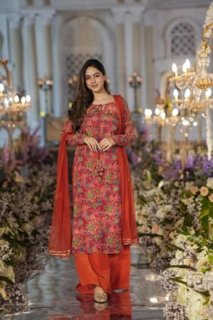 Dhara orange heavy kurta-palazzo set