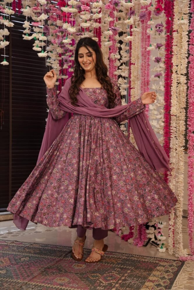 Joy purple muslin suit set - Image 3