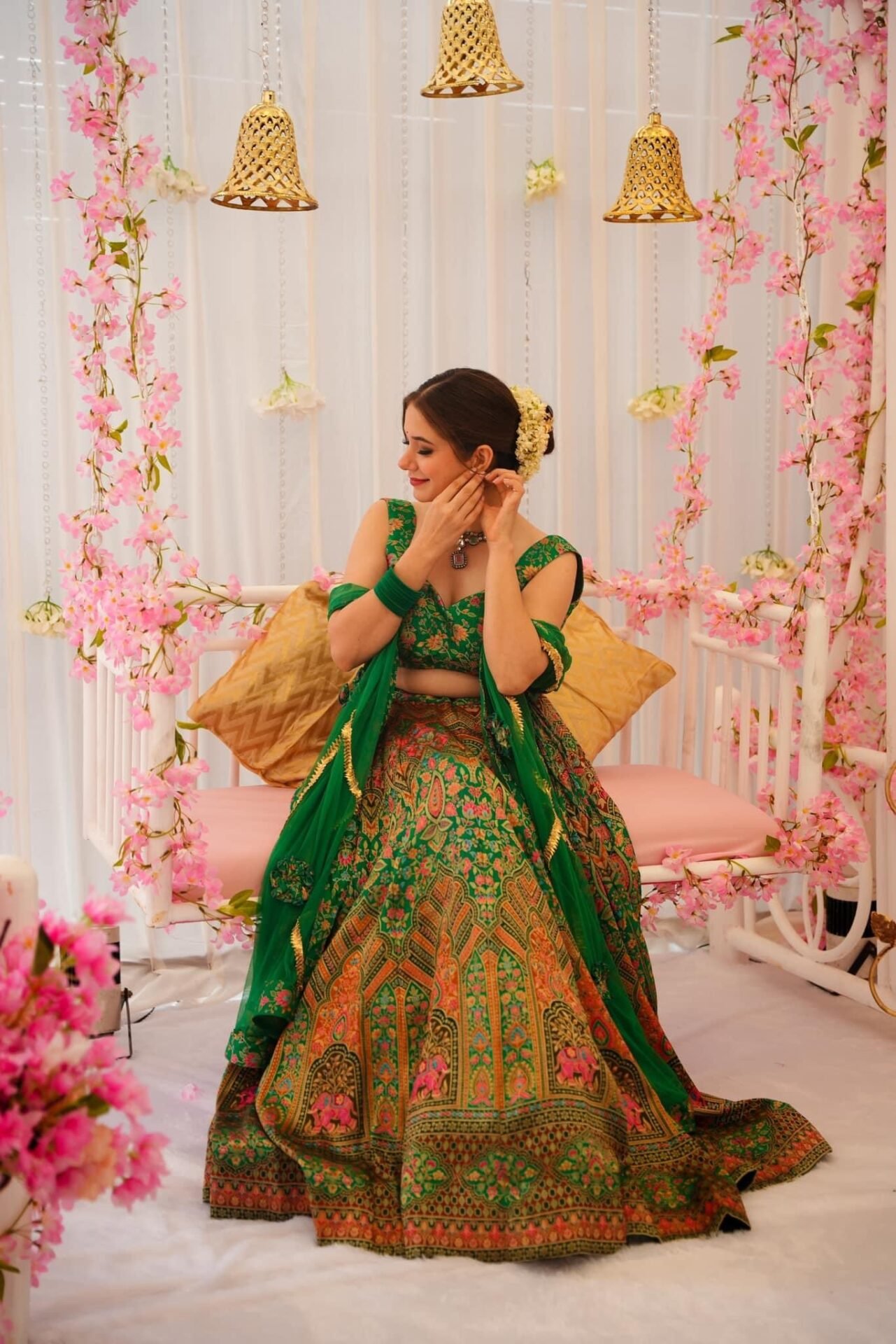 Peacock green silk lehenga set - Image 4