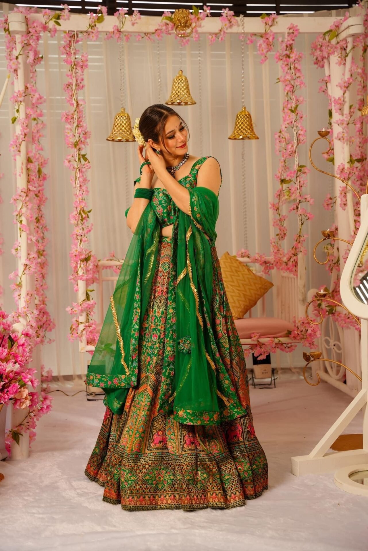 Peacock green silk lehenga set - Image 2