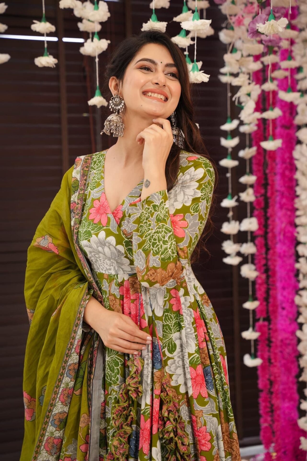 Garden green cotton Angrakha set - Image 2