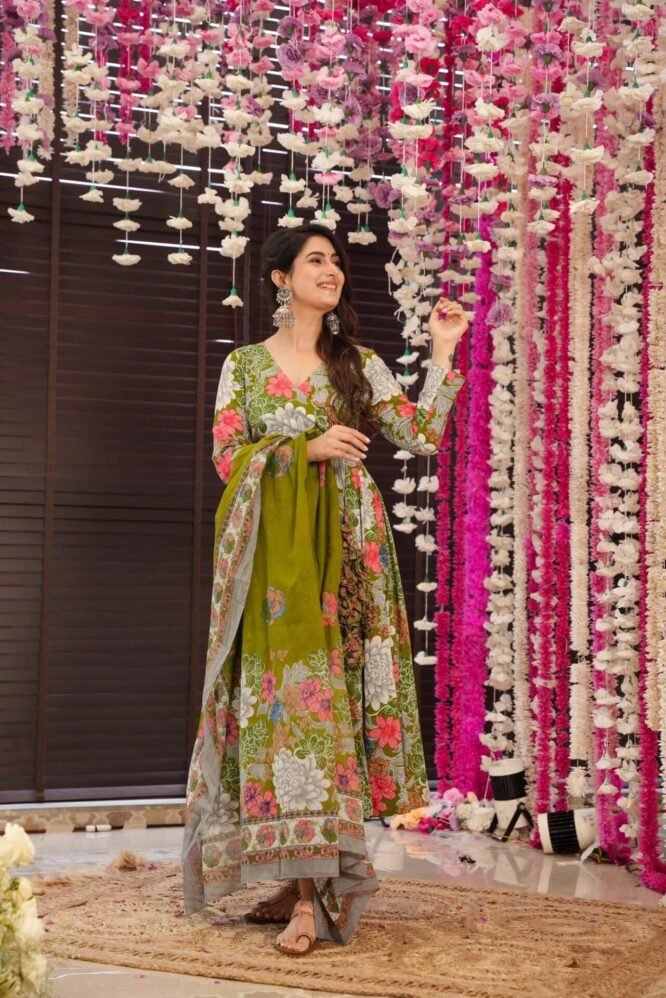 Garden green cotton Angrakha set - Image 4