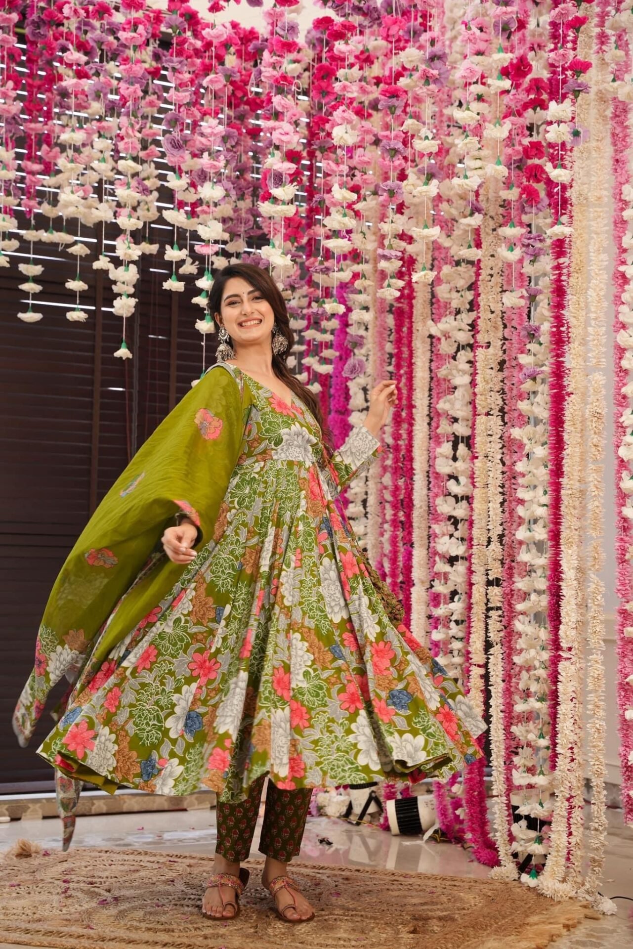 Garden green cotton Angrakha set - Image 3