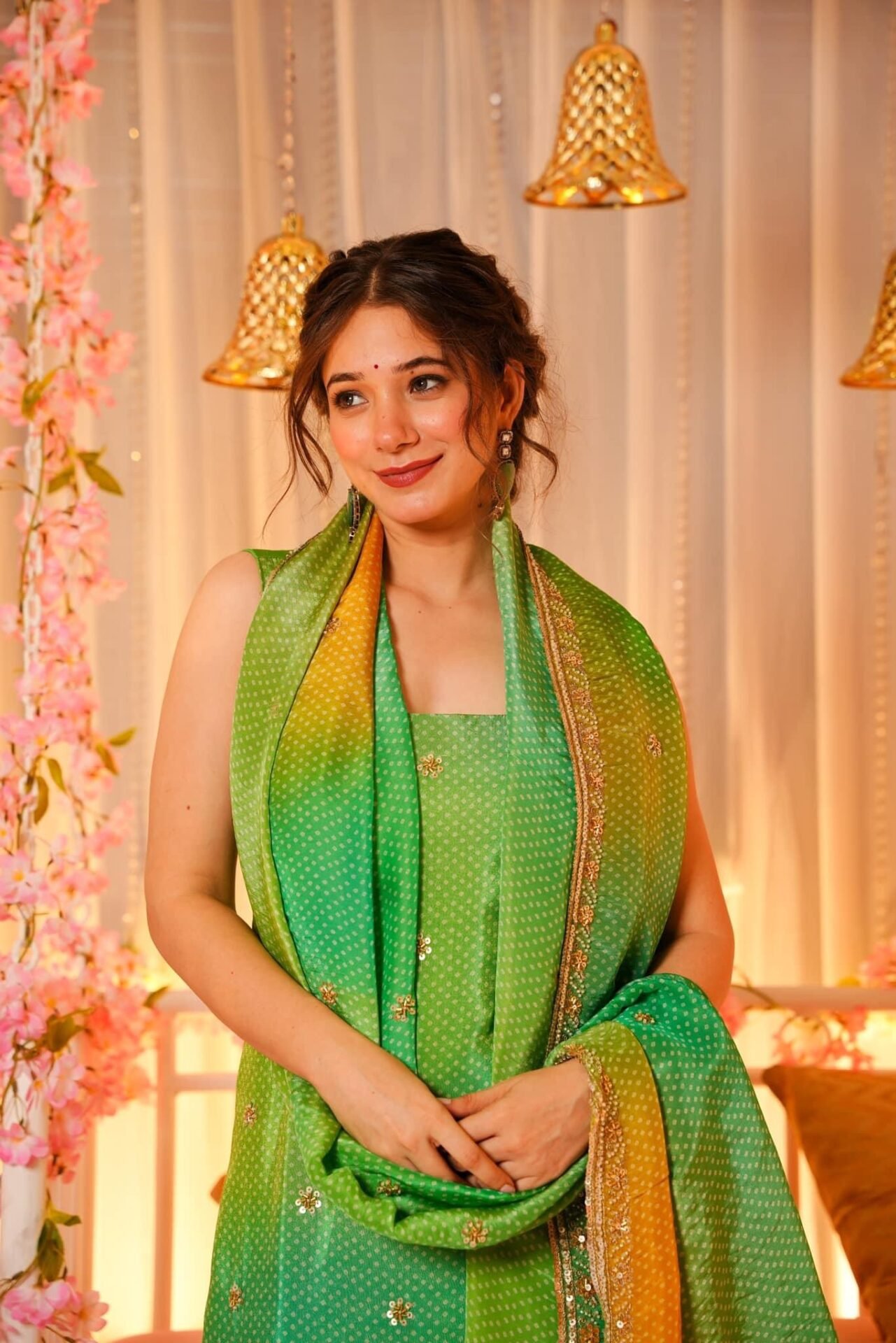 Slate green silk suit set - Image 2