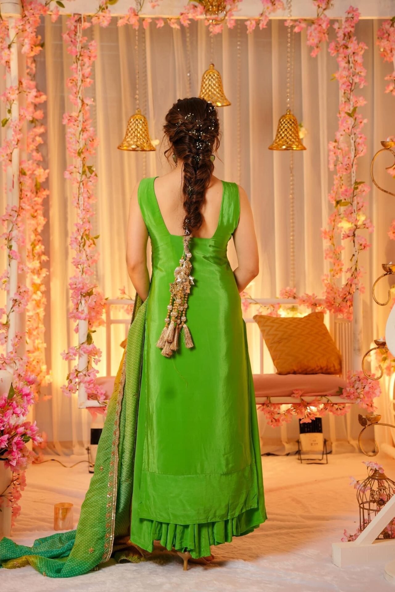 Slate green silk suit set - Image 4