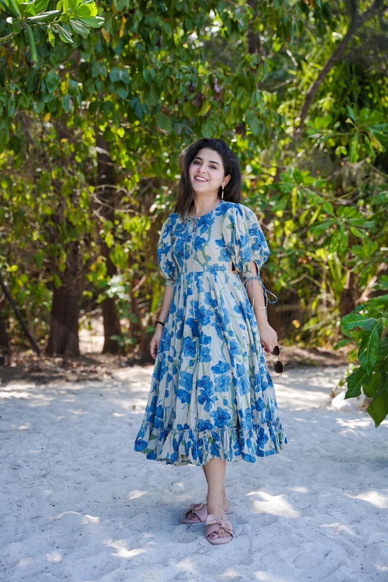 Azure Bloom Cotton Dress - Image 4