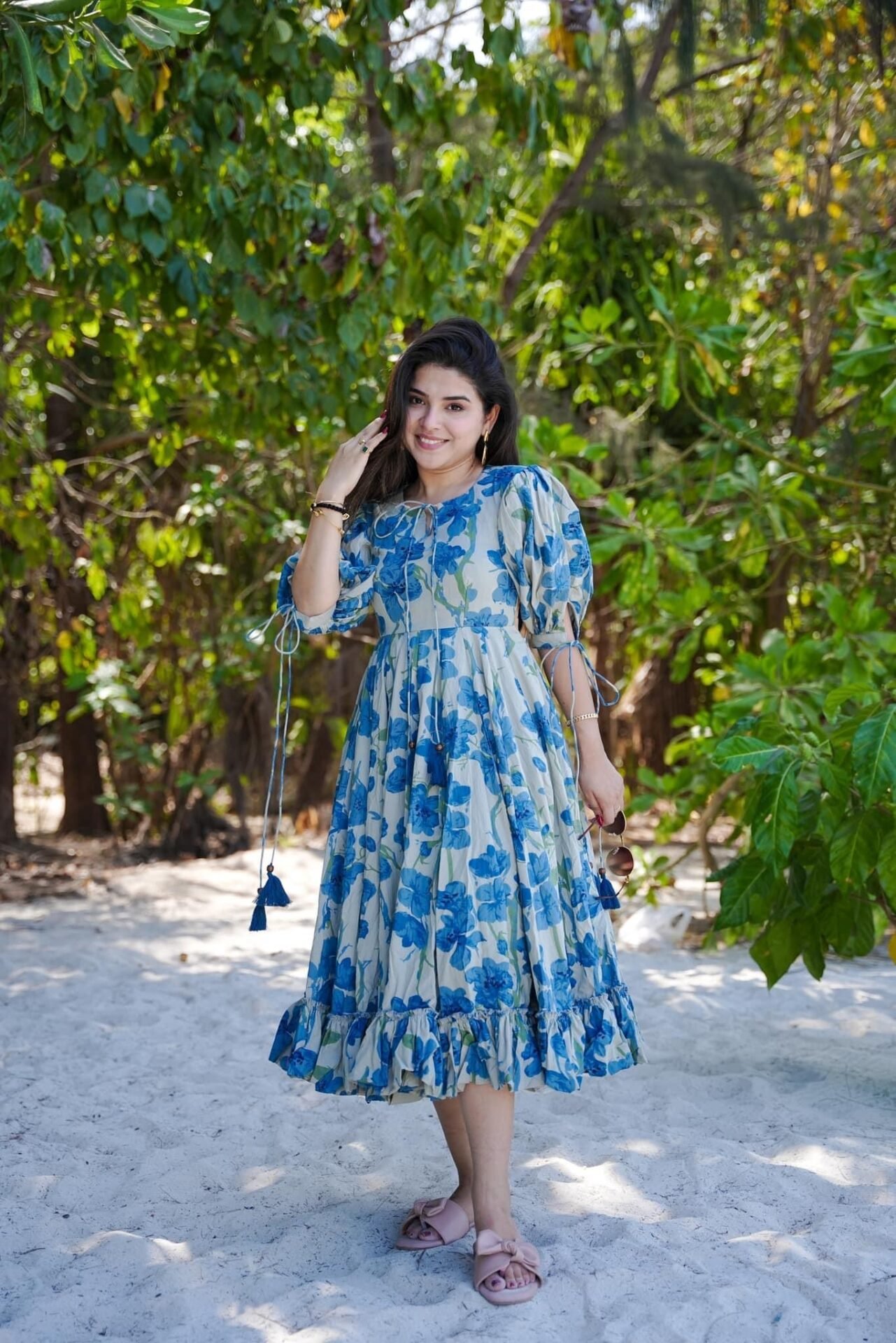 Azure Bloom Cotton Dress - Image 2