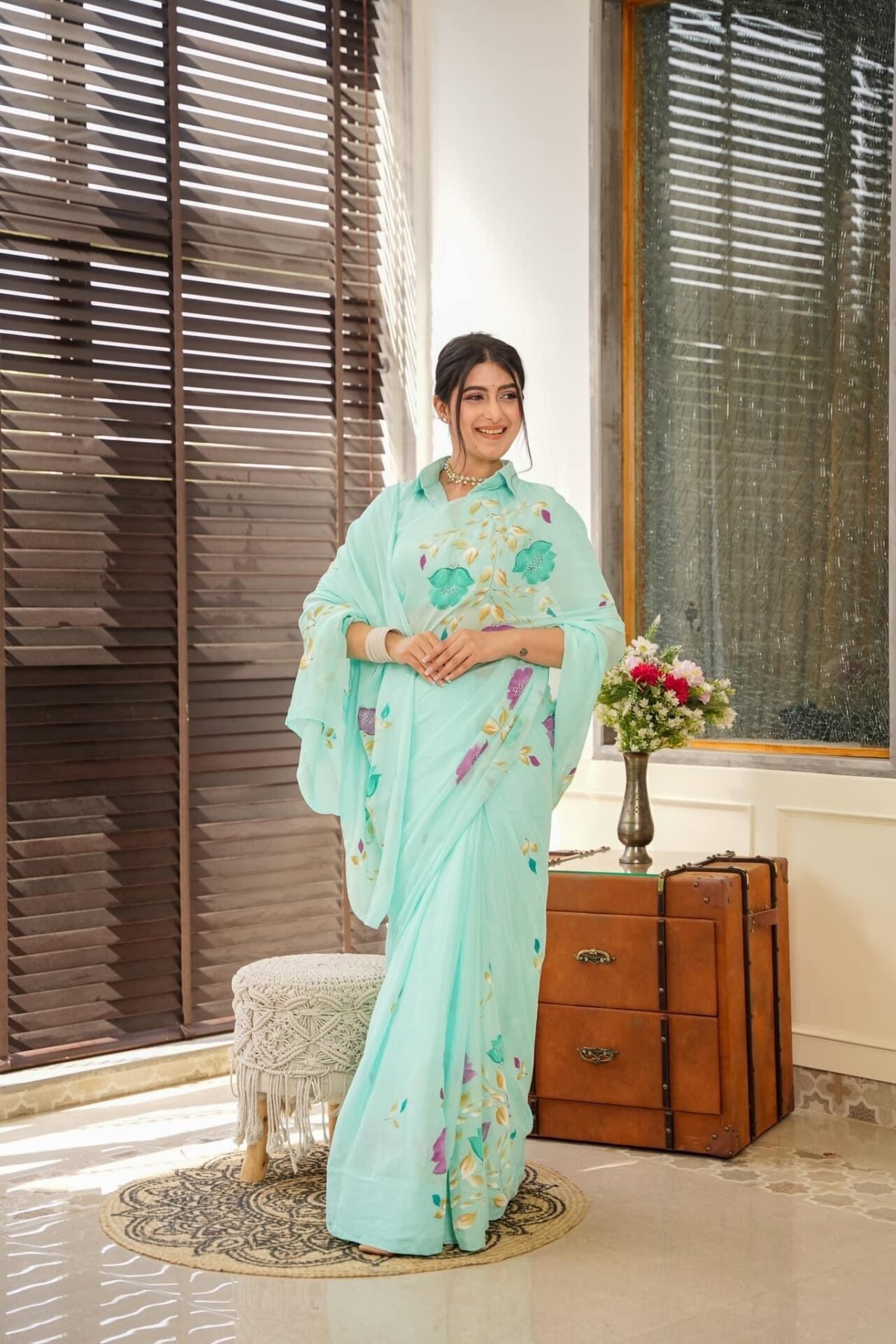 Lilith blue handpainted saree - Image 2