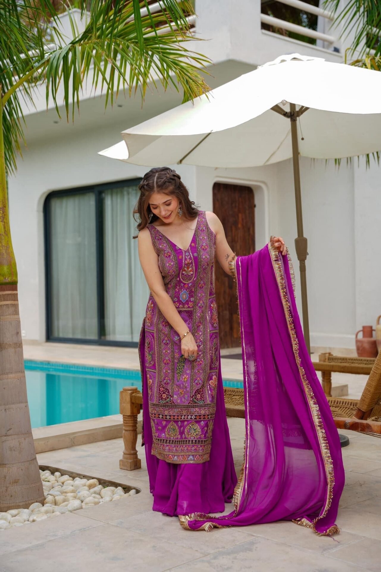 Isabella purple heavy embroidered suit - Image 4