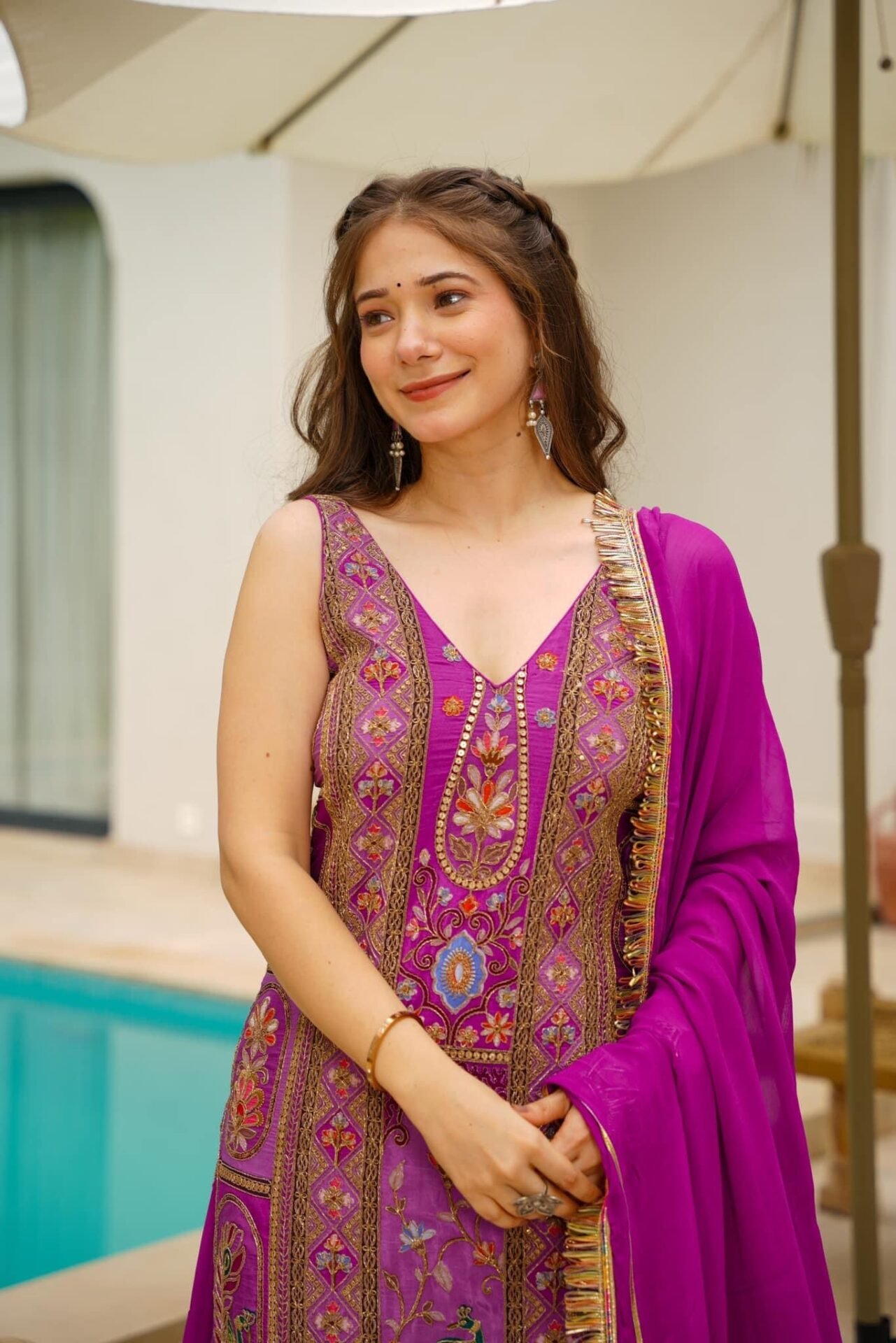 Isabella purple heavy embroidered suit - Image 2