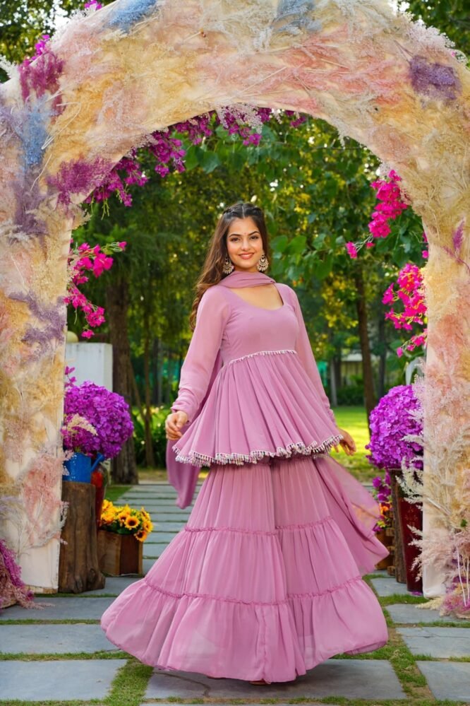 Lavender light georgette sharara set - Image 3