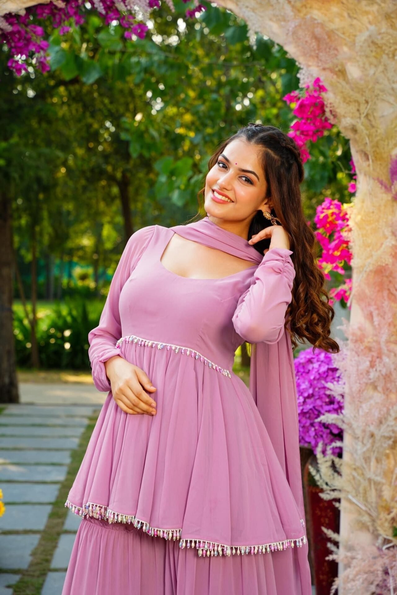 Lavender light georgette sharara set - Image 2