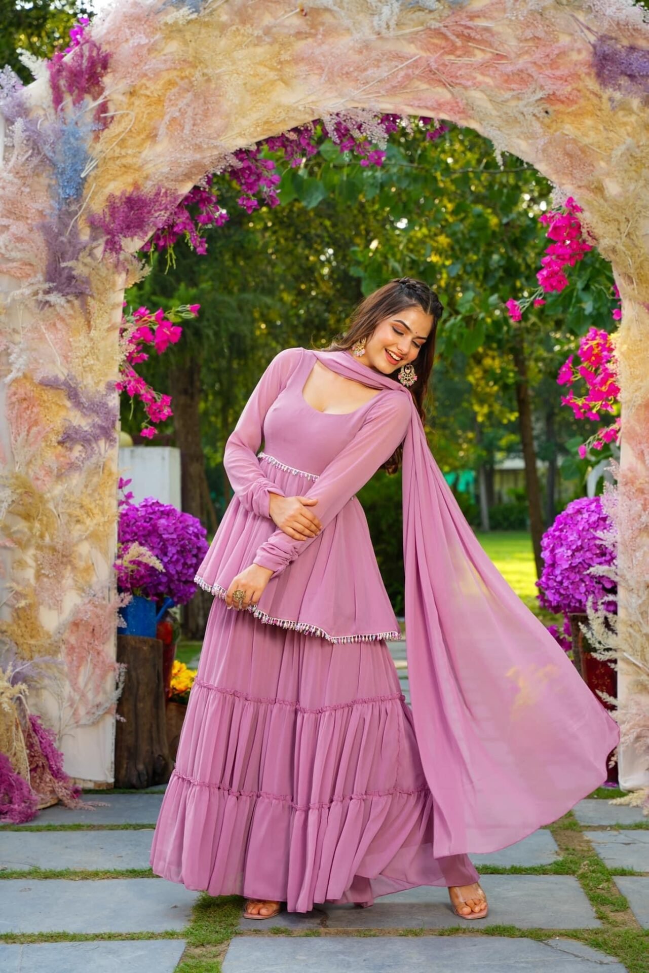 Lavender light georgette sharara set - Image 4