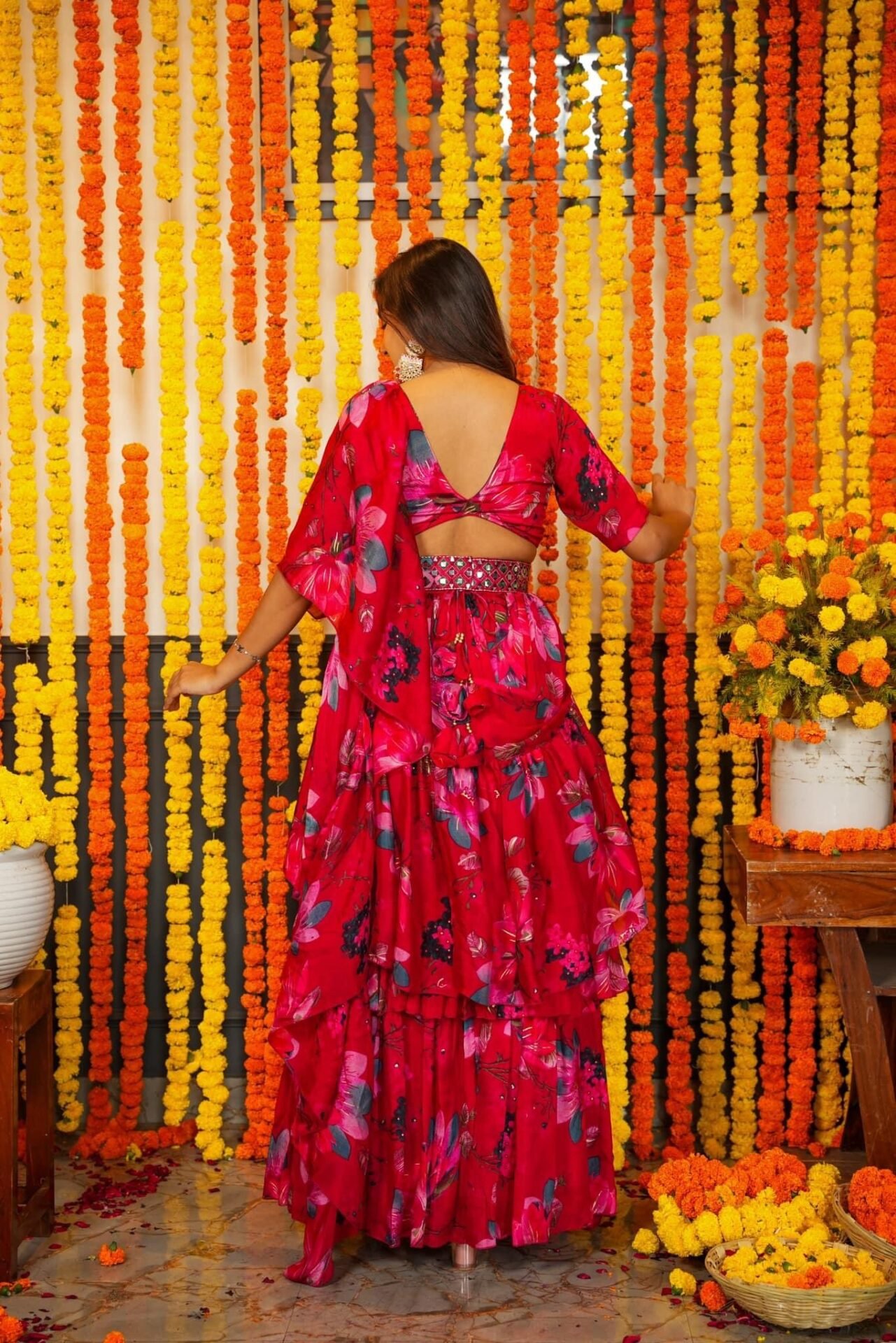 Azure chinon stylish saree - Image 4