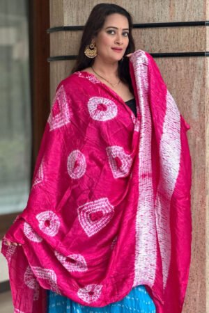 Rani Pink Bandhini Modal Silk Dupatta