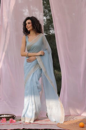 Powder Blue Linen Silk Saree