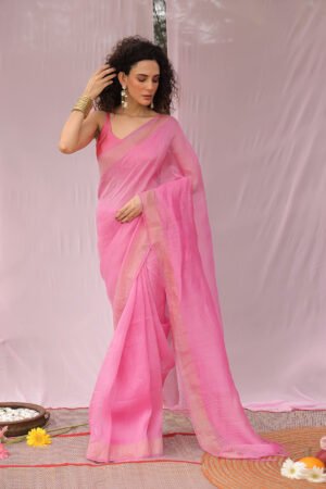 Surmai Pastel Pink Linen Silk Saree