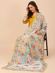 Floral Embroidered White & Multi Georgette Dupatta - Image 2