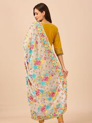 Floral Embroidered White & Multi Georgette Dupatta - Image 4