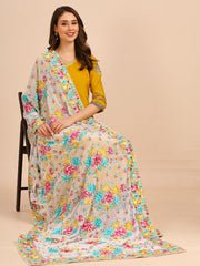 Floral Embroidered White & Multi Georgette Dupatta - Image 3