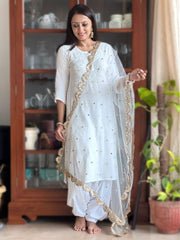 Embroidered Net Dupatta with Embellished Scallops - Image 2
