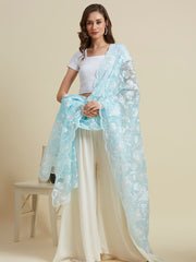 Organza Dupatta Floral with Butterfly Embroidery