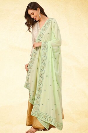 Pista Green Sequin Embellished Georgette Dupatta