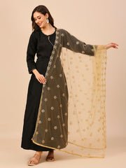 Motif Embroidered Gold Net Dupatta