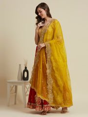 Embroidered Organza Dupatta with Zardozi Cutwork - Image 4