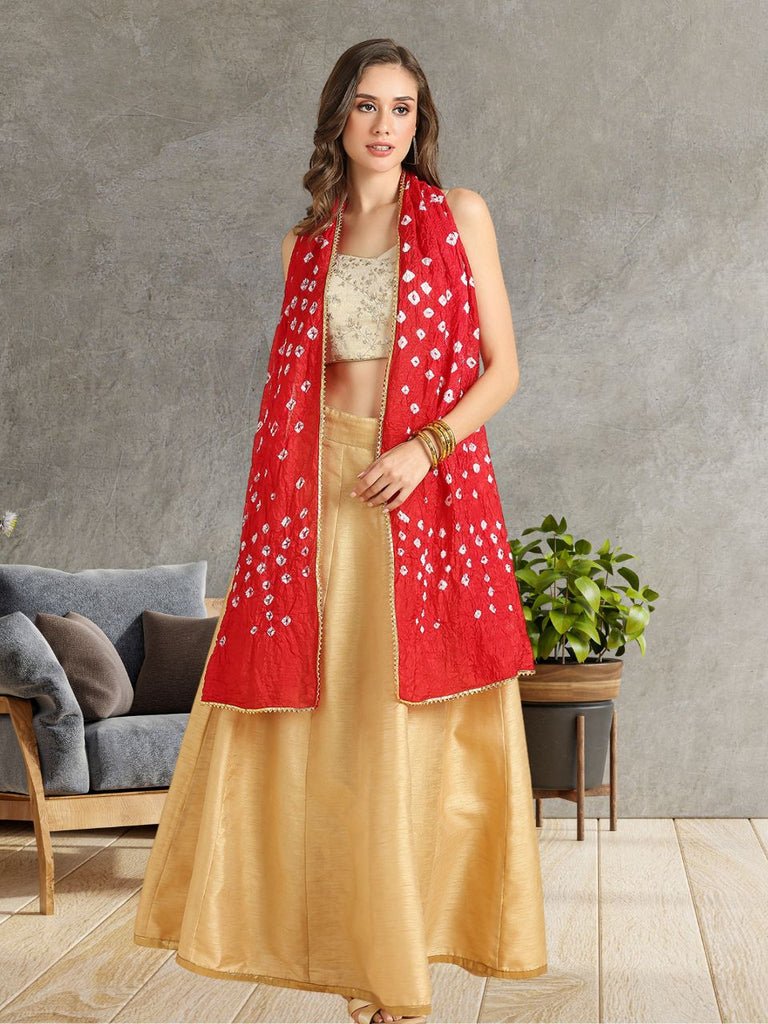 Bandhini Blended Silk Stole with Gold Border