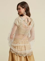 Embroidered Net Dupatta with Embellished Scallops - Image 4