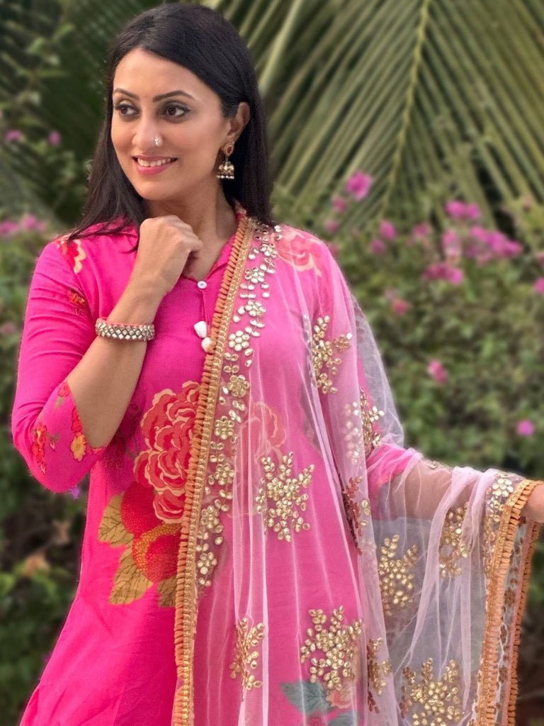 Light Pink Net Dupatta with Gotta Patti Work - Image 3