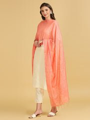 Peach Sequined Cotton Silk Dupatta