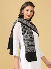Ajrakh Hand Block Printed Black Mushru Stole - Image 4