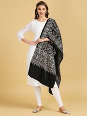 Ajrakh Hand Block Printed Black Mushru Stole