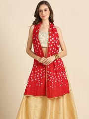 Bandhini Blended Silk Stole with Gold Border - Image 4