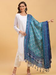 Ikat Printed Blended Silk Dupatta - Image 4