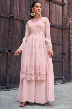 Baby Pink Georgette Partywear Palazzo-Suit