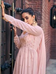 Baby Pink Georgette Partywear Palazzo-Suit - Image 4
