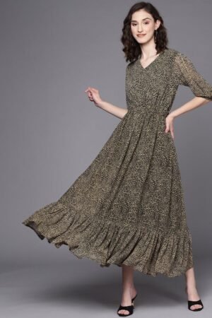 Brown & Black Animal Print Maxi Dress